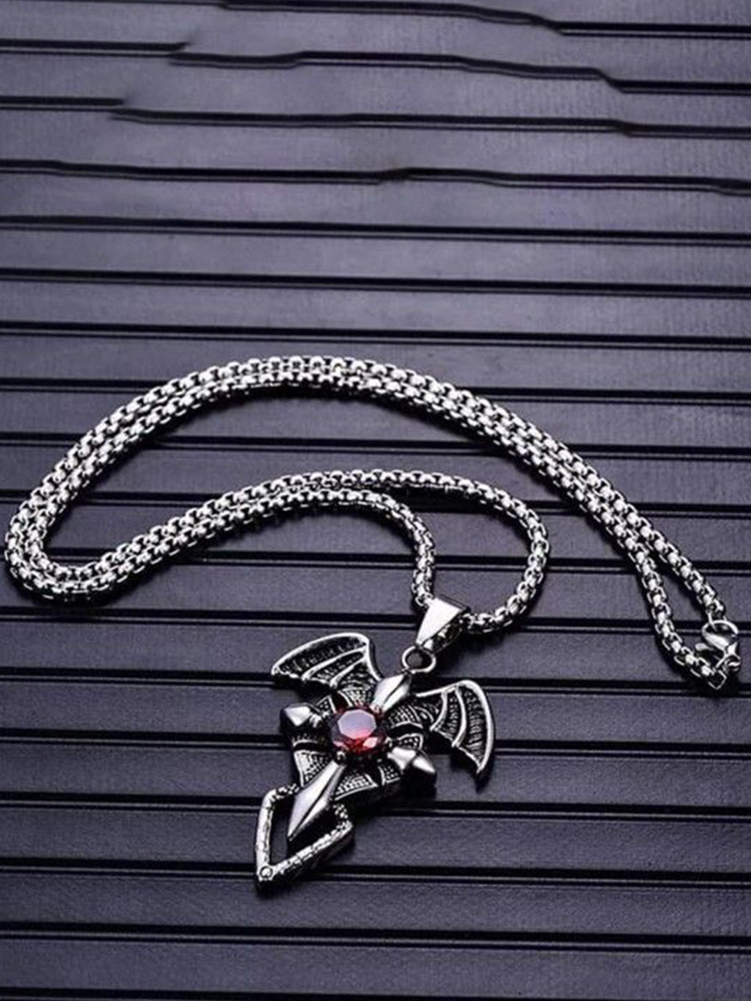 The Roadster Lifestyle Co Men Silver-Plated Dragon Evil Eye Charm Pendants With Chains