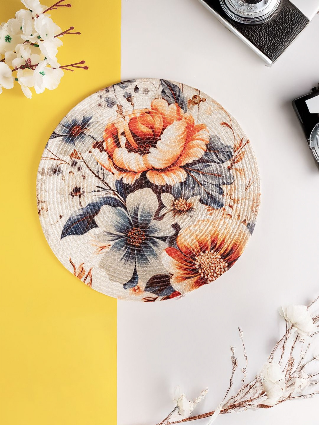 Myntra Elegant Homes White & Grey  4 Pieces Textured Table Placement