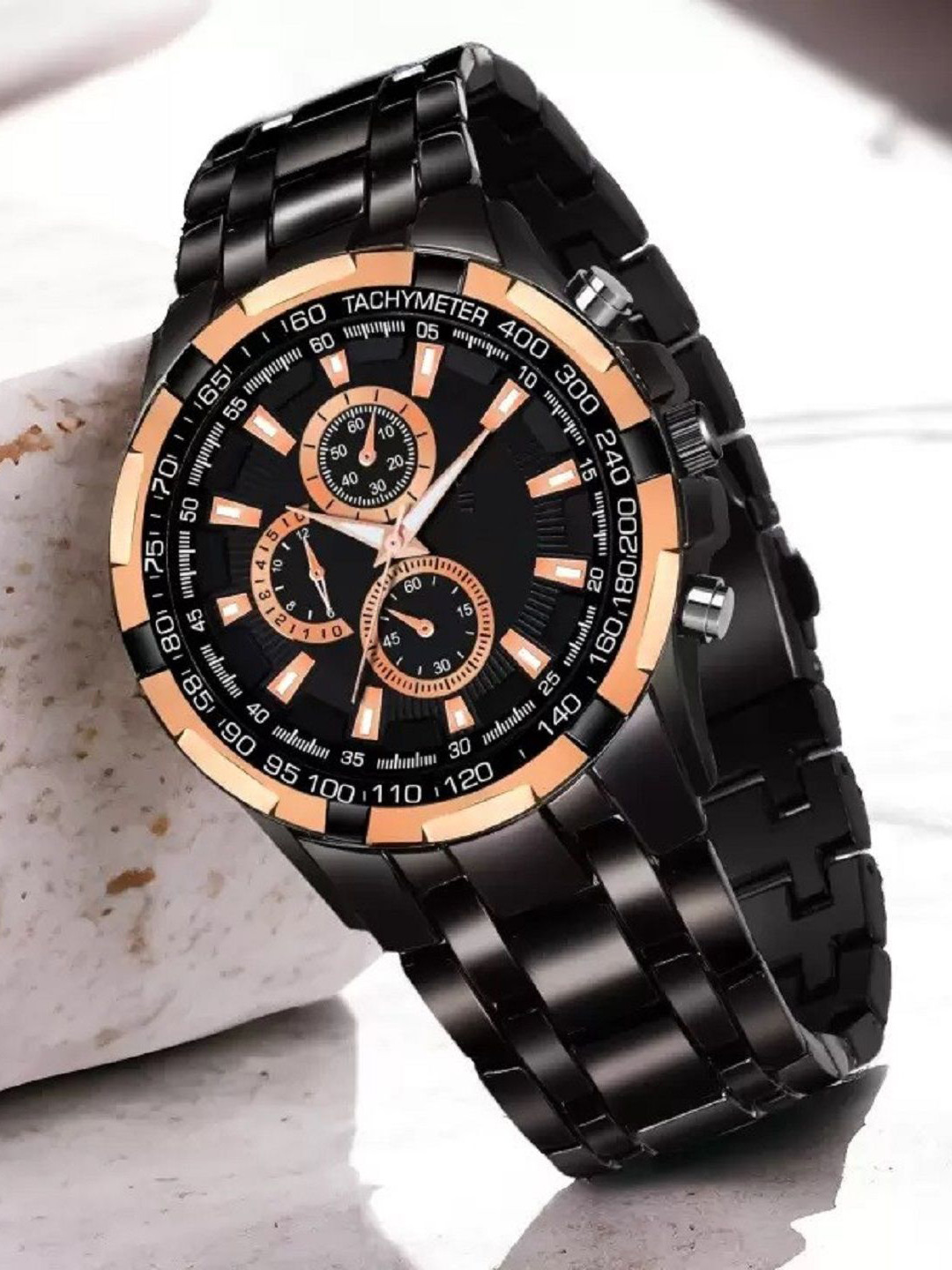 SZN Men Dial & Stainless Steel Straps Analogue Watch Copper Chrono