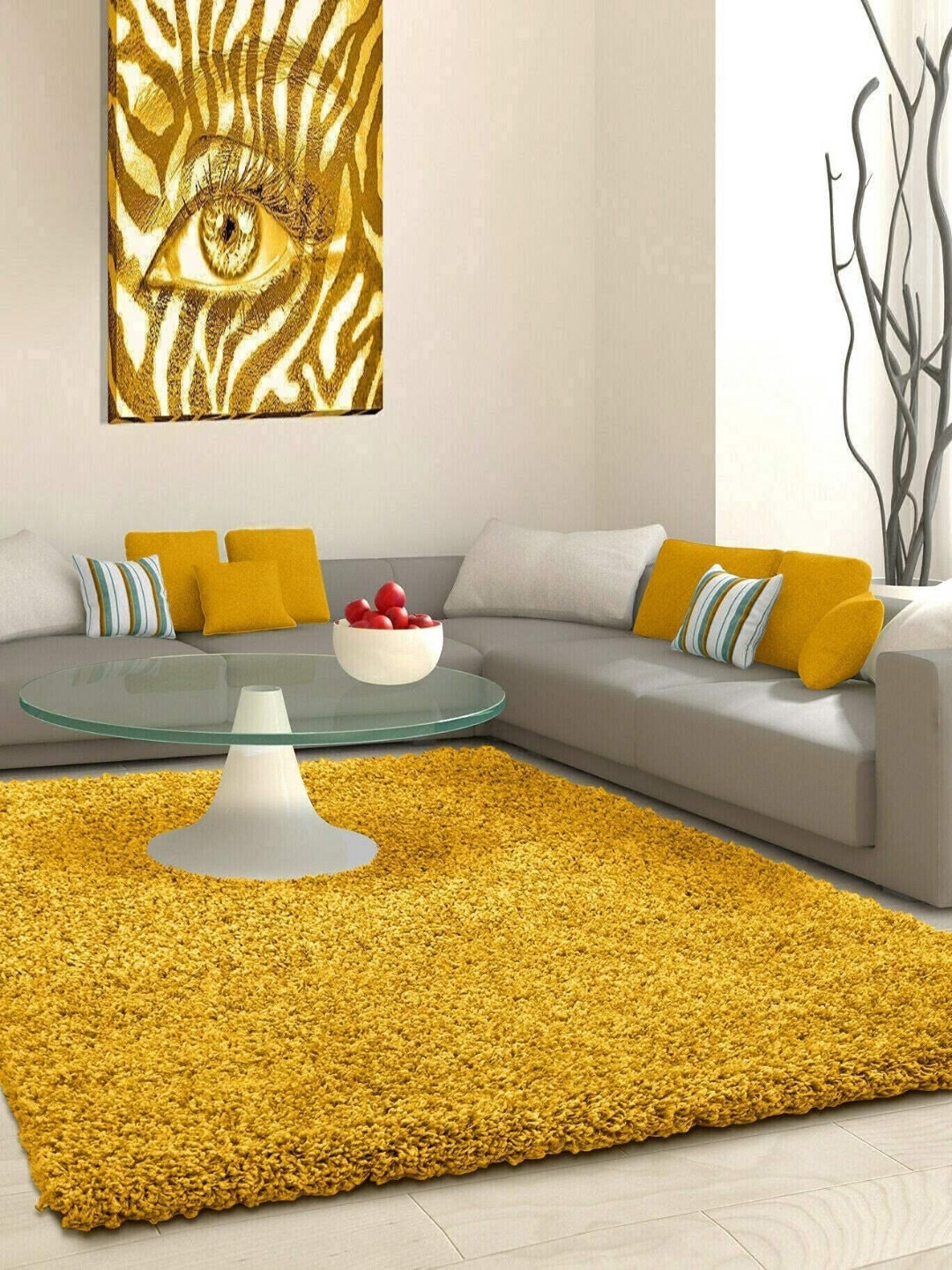 CARPETIFY Mustard Shaggy Anti-Skid Carpet