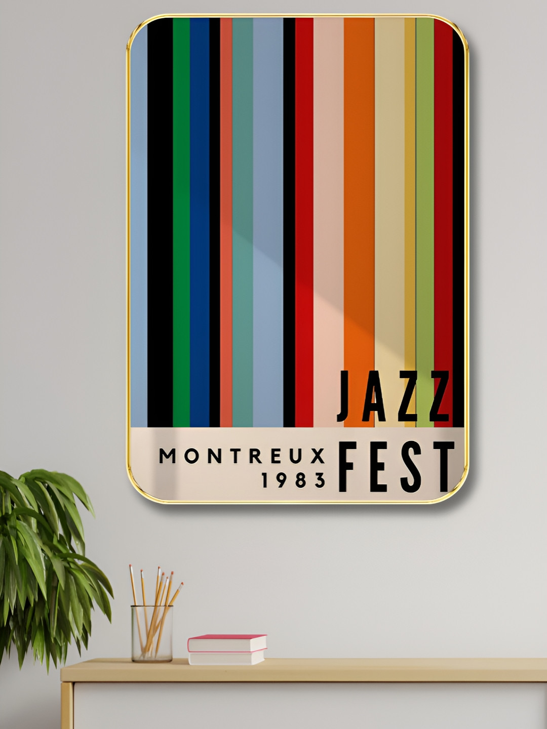 Myntra Elegant Homes Black & Pink Jazz Festival Printed Wooden Wall Art