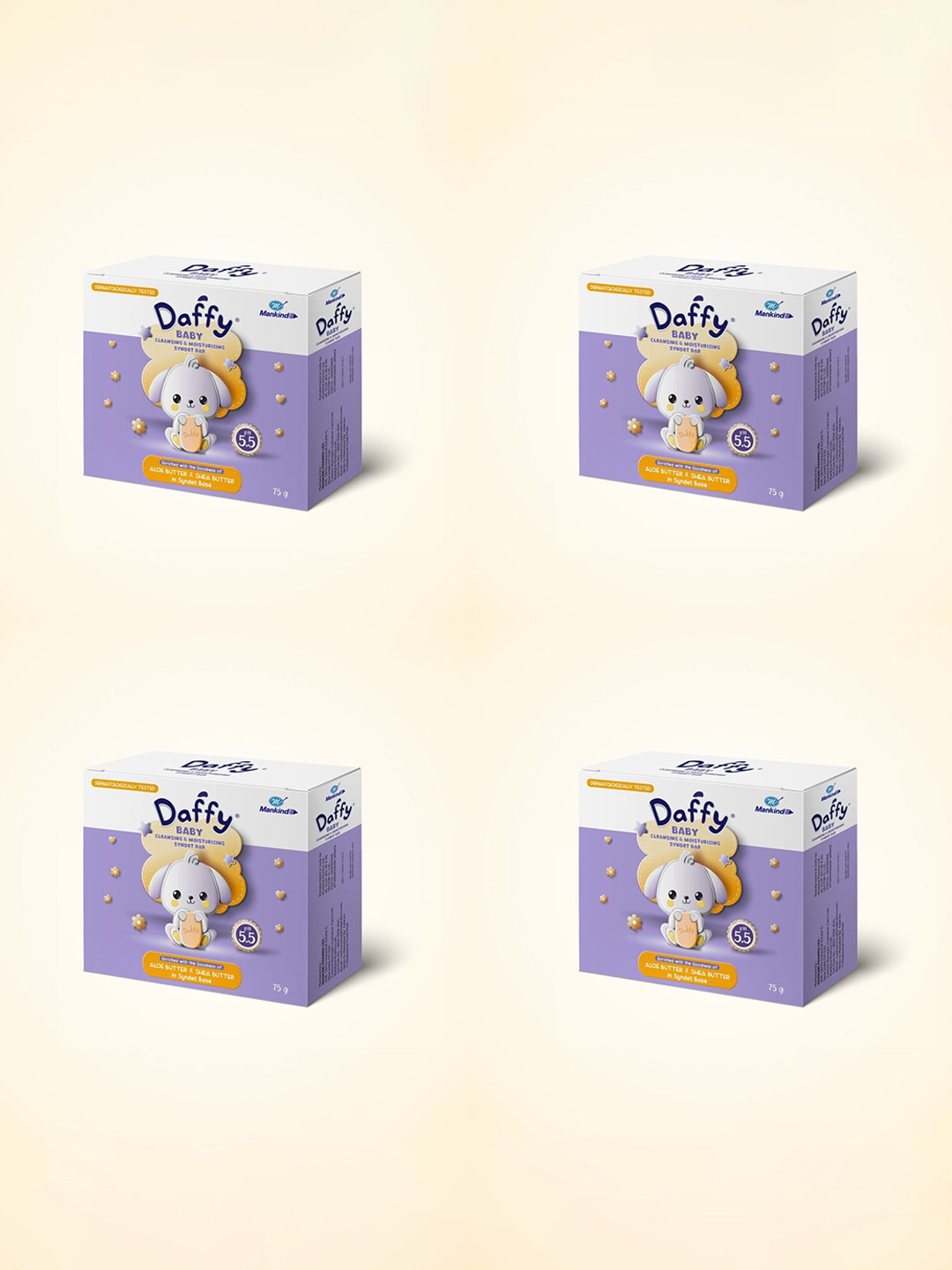 DAFFY Set Of 4 Aloe & Shea Butter Cleansing And Moisturizing Baby Soap - 75g
