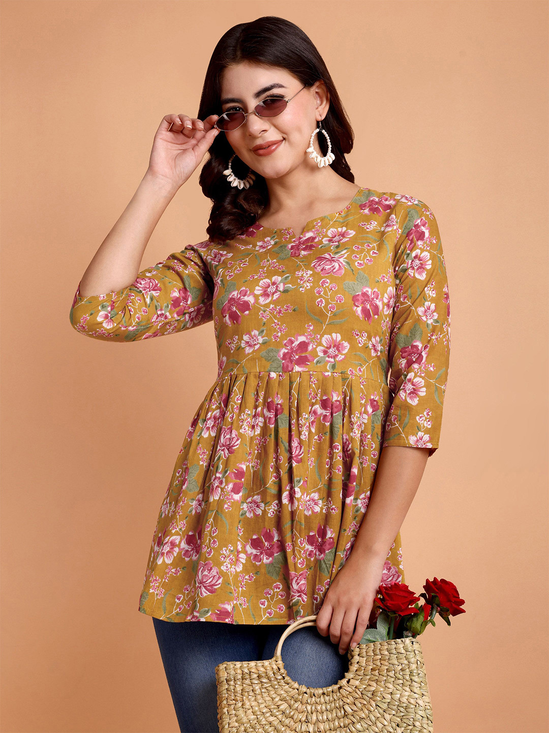RI AND SU Floral Print Cotton Top