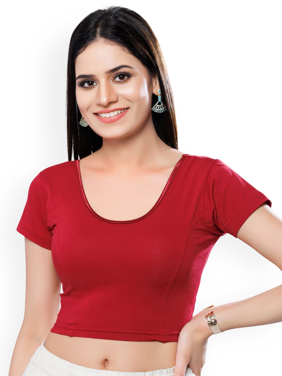 VAMAS - THE DESIGNER BLOUSES Round Neck Short Sleeves Non-Padded Readymade Saree Blouse