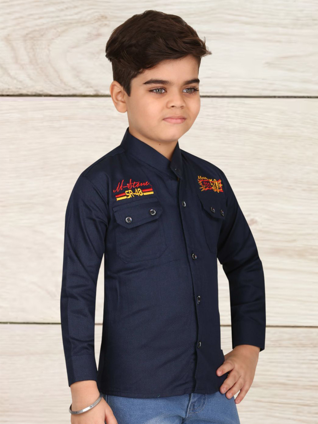 FASHION GRAB Boys Classic Regular Fit Band Collar Solid Cotton Casual Shirt