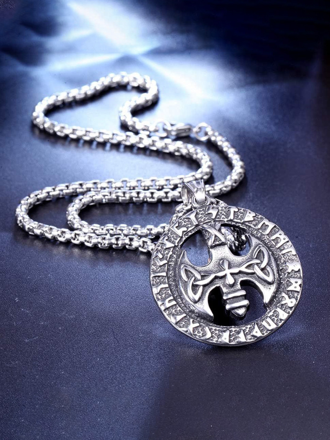 The Roadster Lifestyle Co Men Silver-Plated Rune Words Odin Norse Pendants With Chains