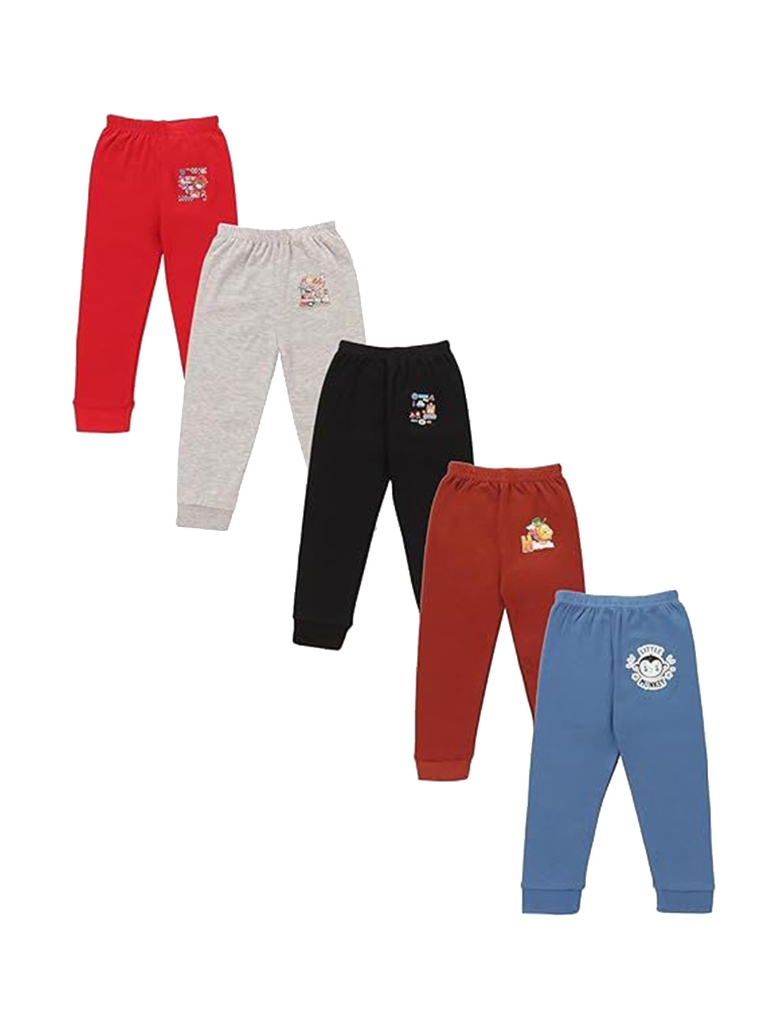 MM Impex Kids Pack Of 5 Pure Cotton Mid-Rise Joggers