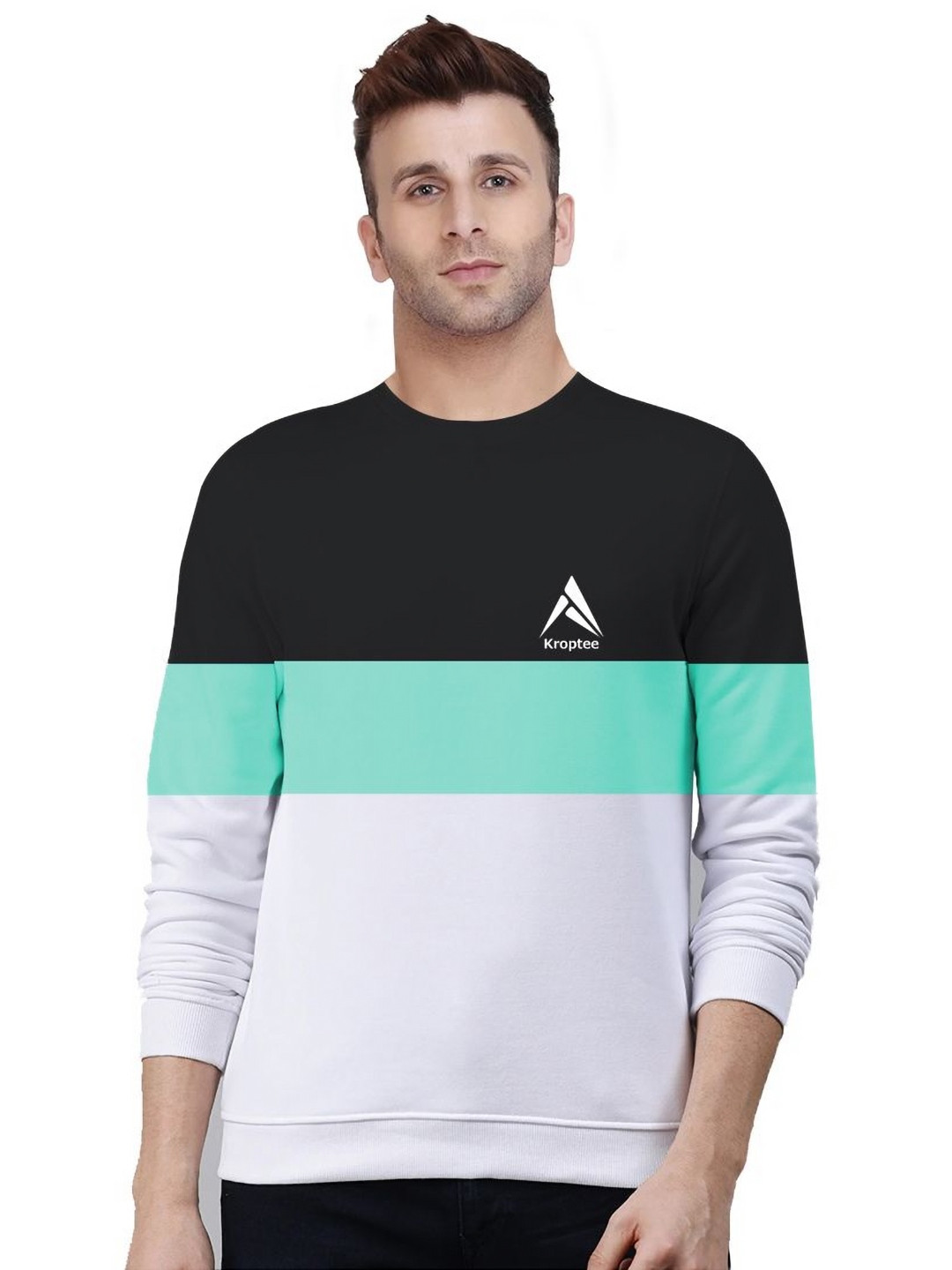 Kroptee Men Colourblocked Round Neck Cotton Sweatshirt