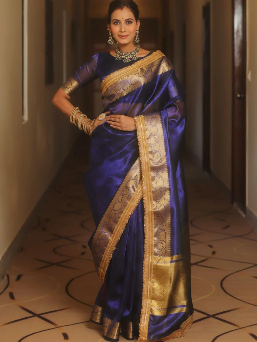 Panzora Woven Design Border Zari Tissue Saree