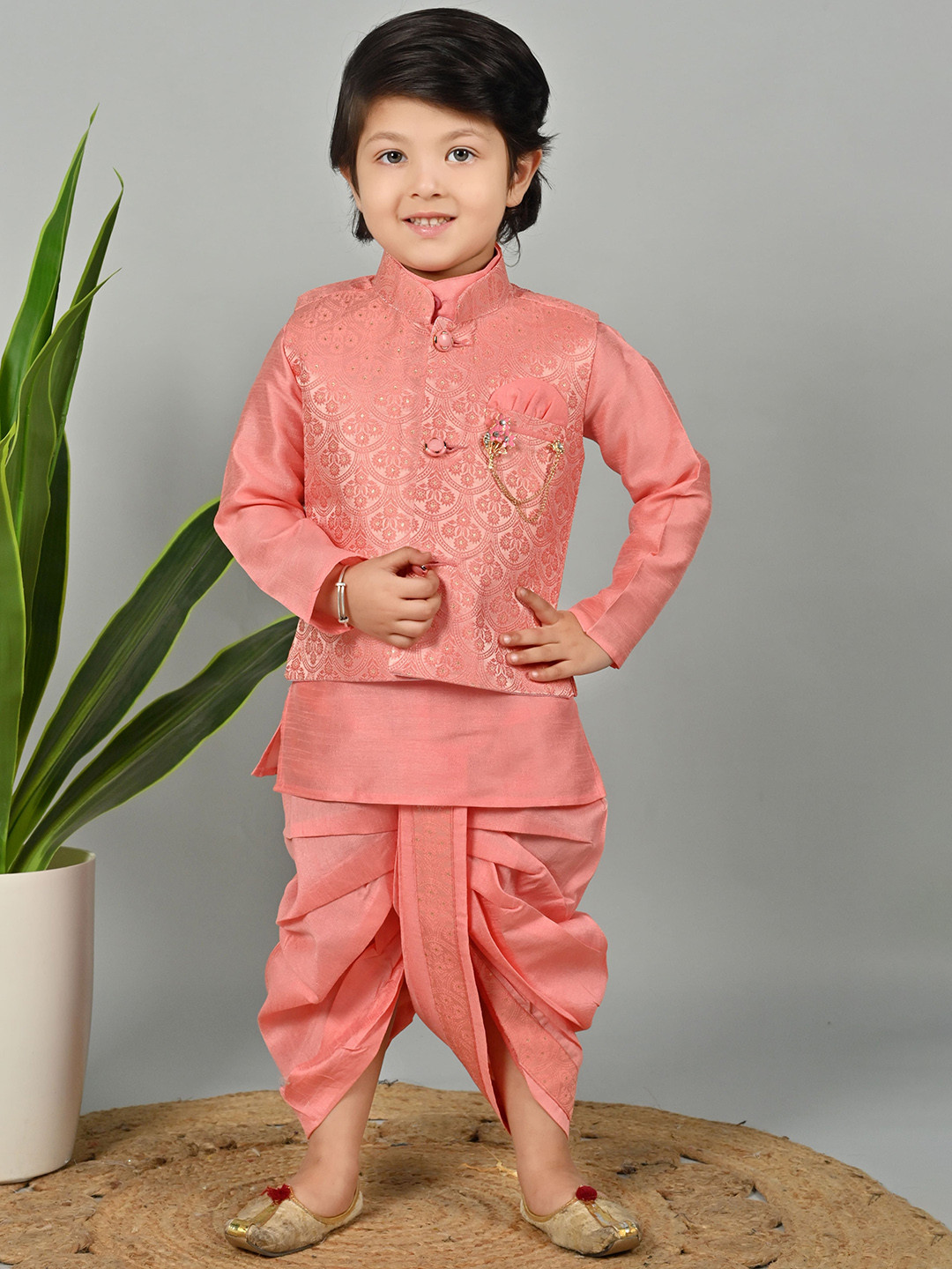 BT DEZINES Jacket Jacquard Embroidered Geometric Kurta Trouser Set