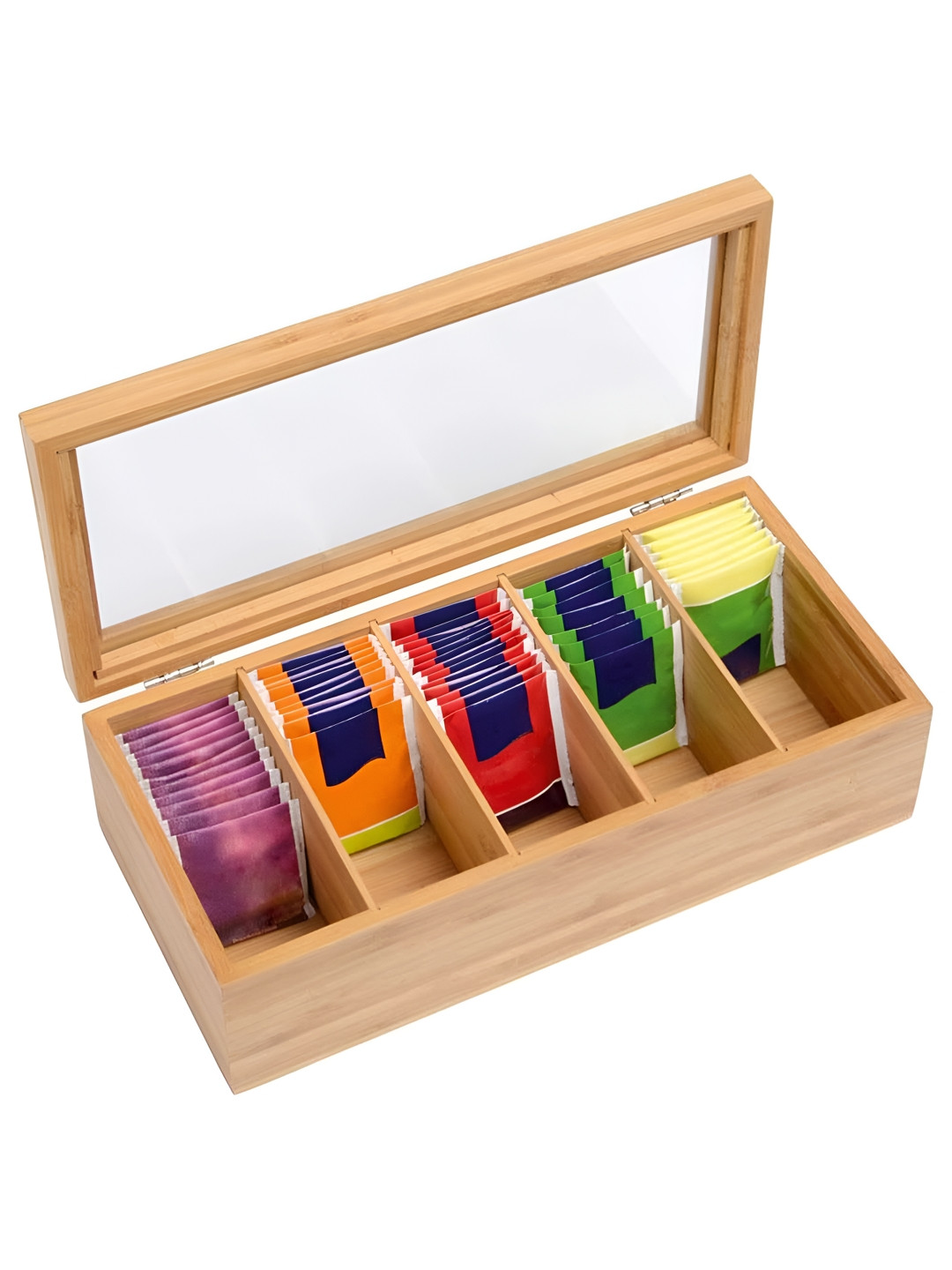 WHITEWHALE Brown 8 Compartment Tea Bags Wooden Organizer With Window