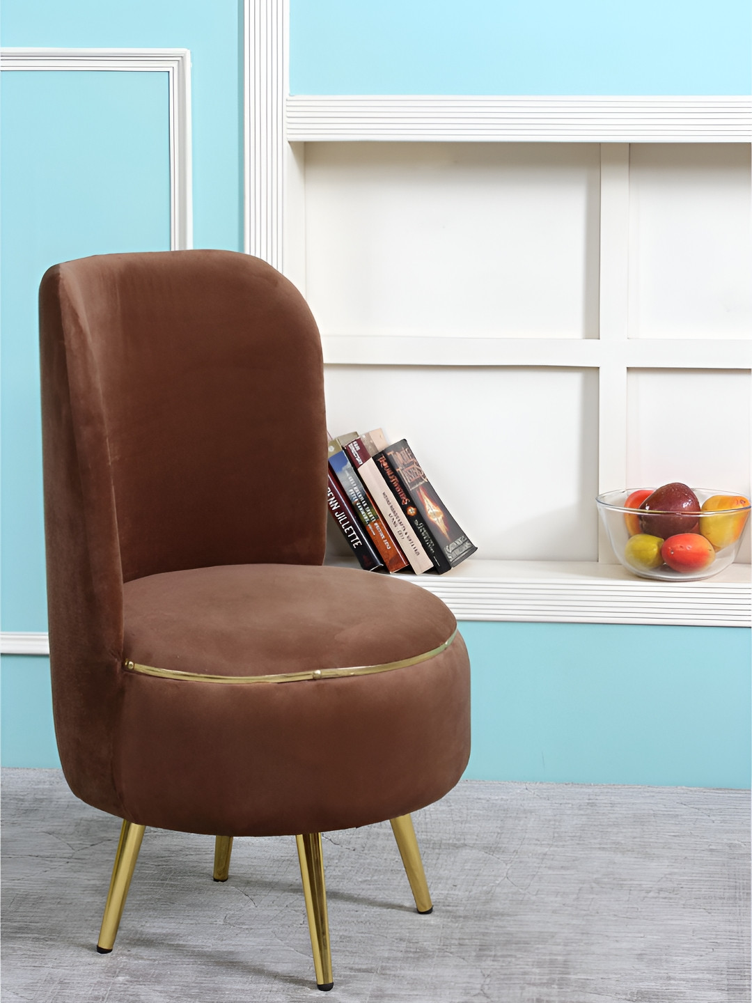 Shadowkart Brown And Gold Toned Wooden Cylindrical Pouffes Ottomans