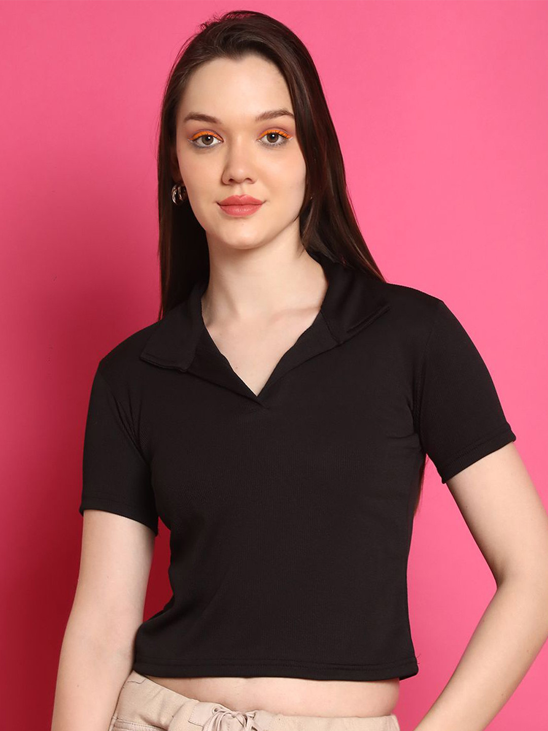 Metronaut Shirt Colller Fitted Crop Top