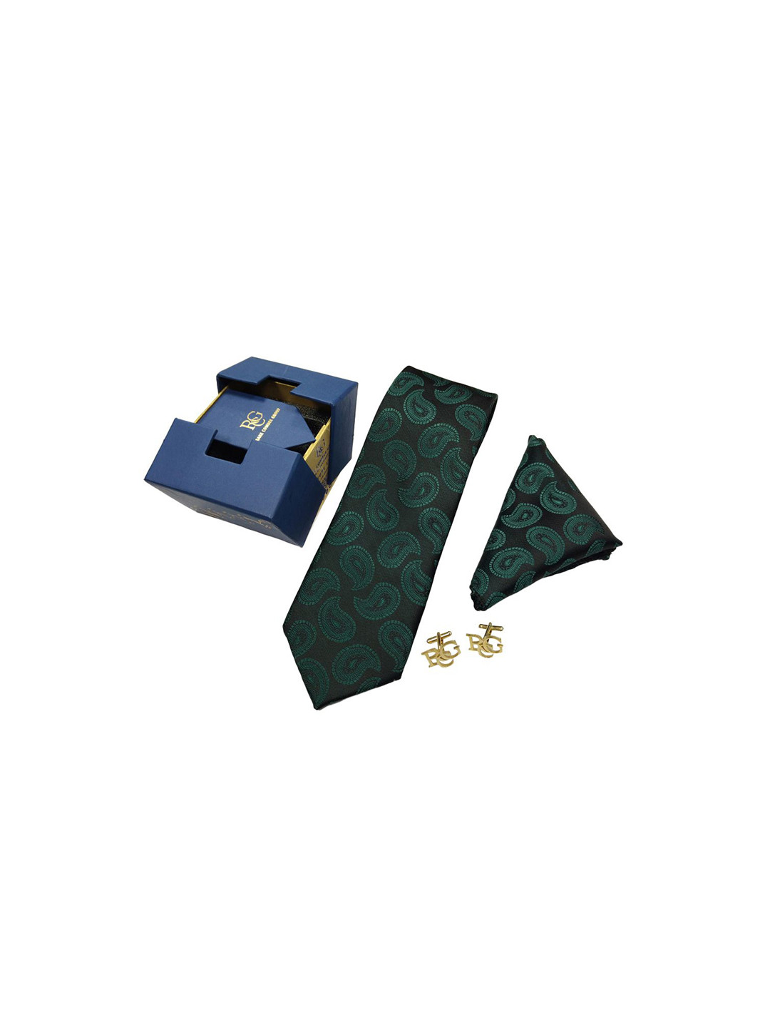 RARE COMBEE GROUP Men Signature Edition Paisley Woven Tie with Pocket Square & Cufflinks