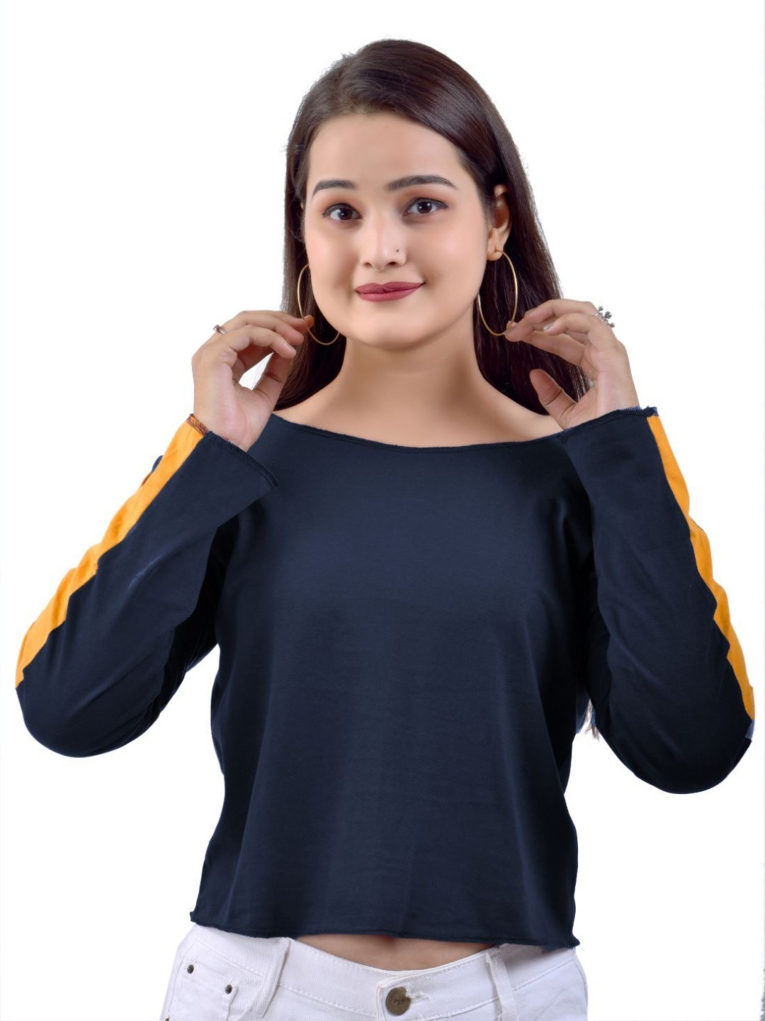 BASE 41 Women Striped Boat Neck Cotton Boxy T-shirt