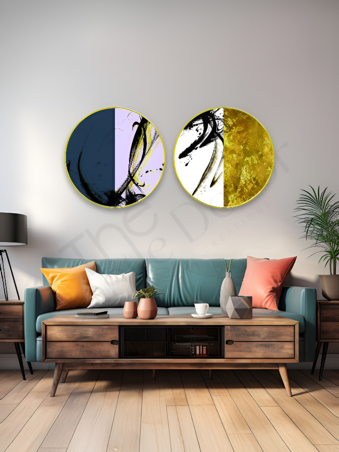 The Castle Decor Yellow Wood 2 Pcs Wall Living Room Square Paintings Wall Art -24 x 24In