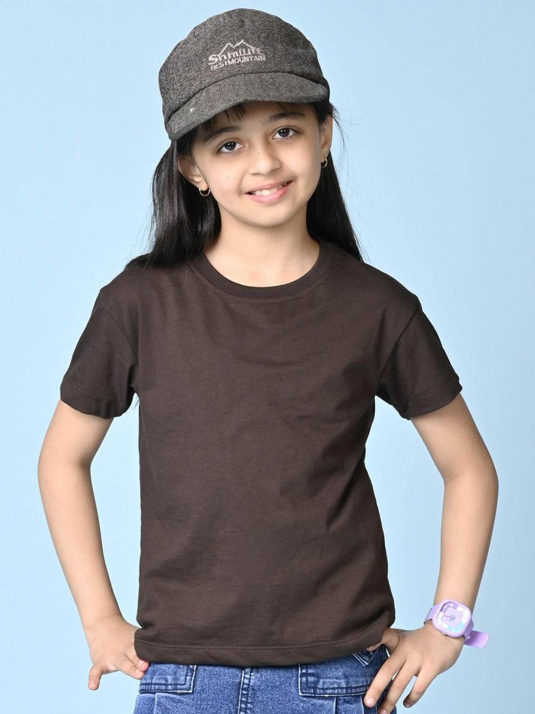 NUSYL Girls Solid Drop Shoulder Half Sleeve Loose Fit T-Shirt