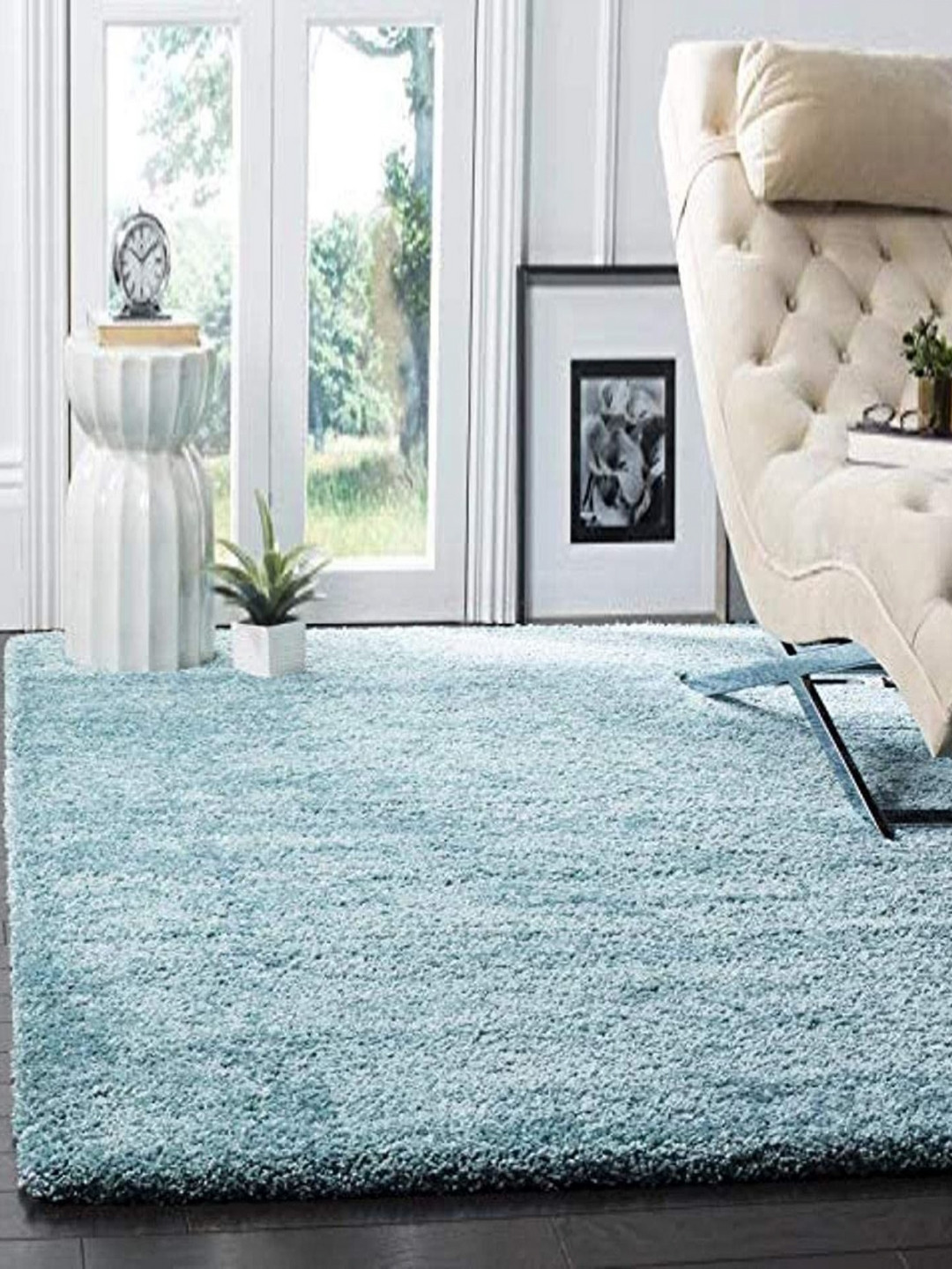 CARPETIFY Blue Shaggy Anti-Skid Carpet