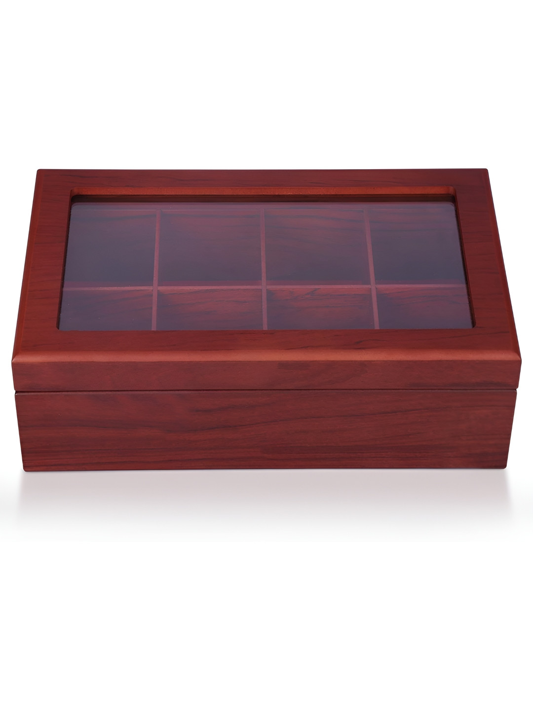 WHITEWHALE Brown 8 Compartment Tea Bags Wooden Organizer With Window