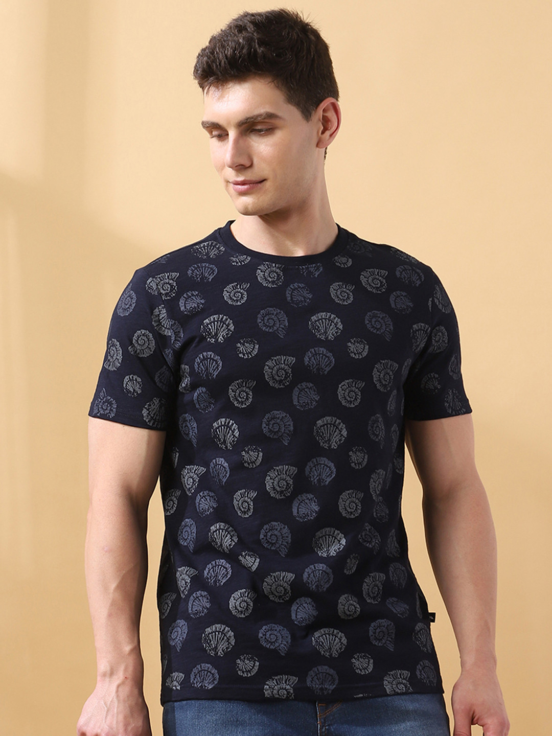 Dennis Lingo Men Printed Round Neck Half Sleeves Cotton Slub T-shirt