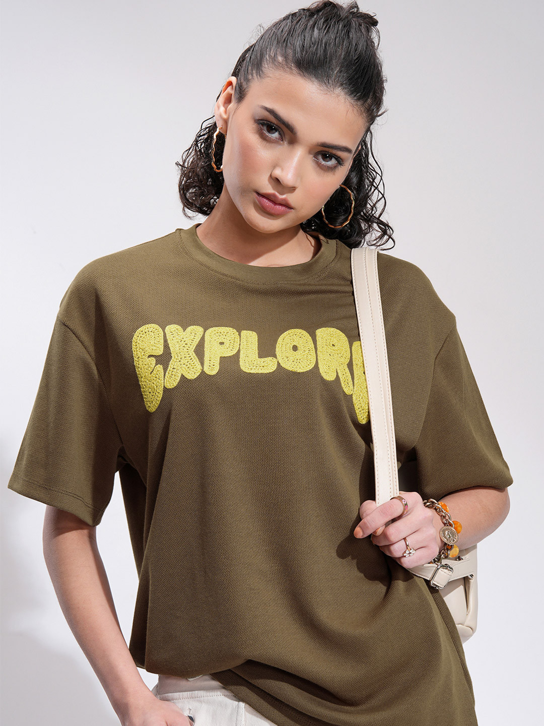 Street By Tokyo Talkies Women Typography Printed Round Neck Oversized T-shirt