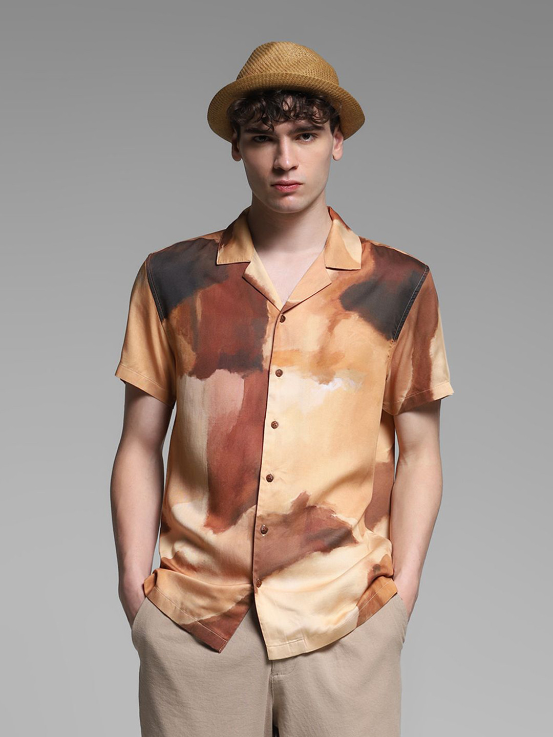 Jack & Jones Men Cuban Collar Abstract Printed Casual Shirt