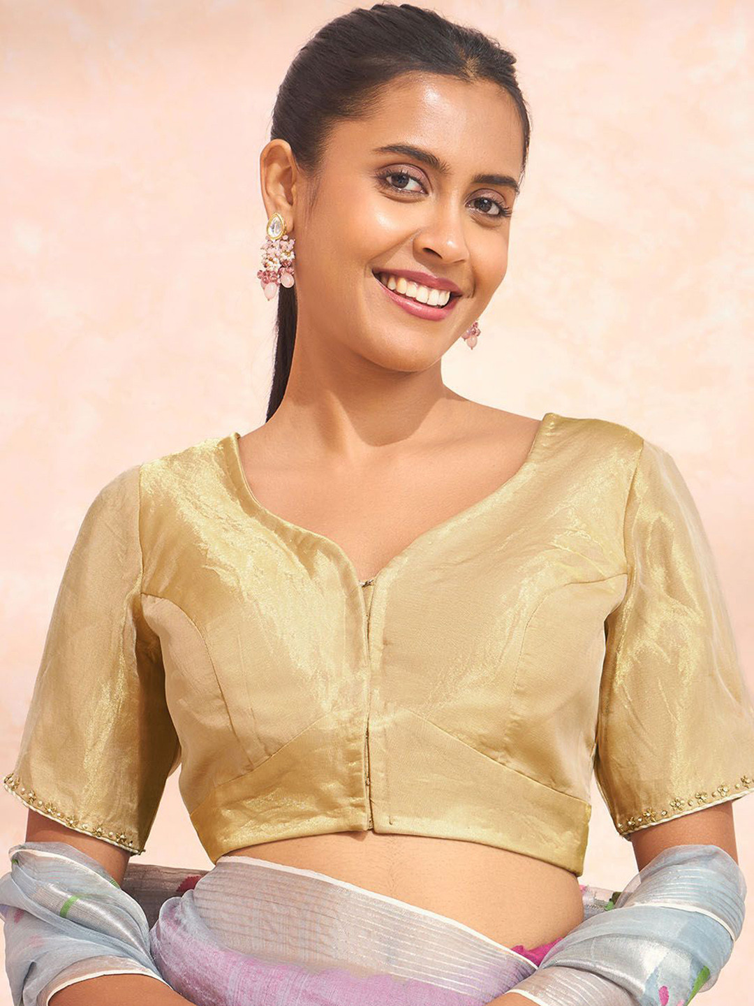 Taneira Gold Sequin Pure Silk Tissue Blouse