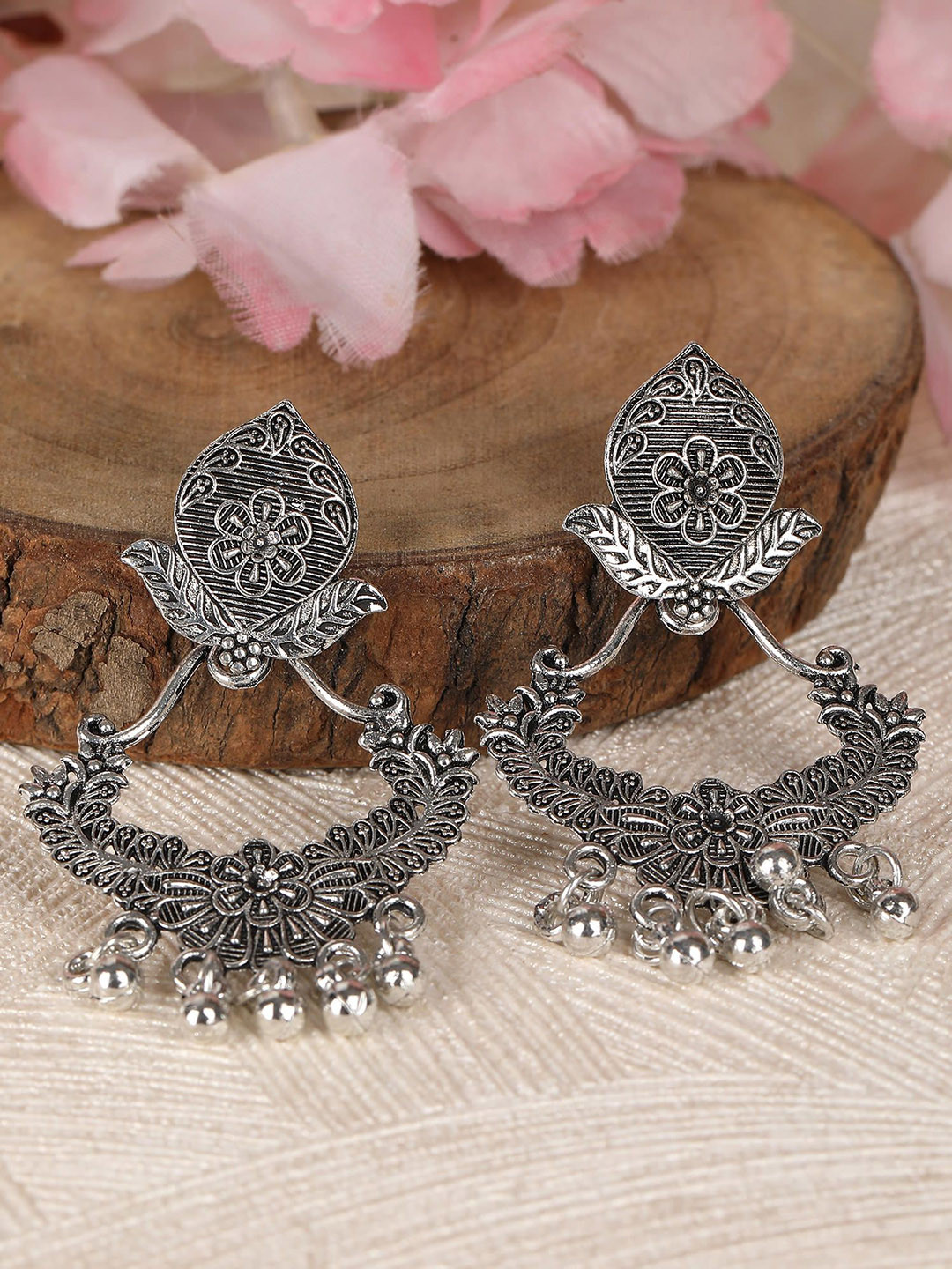 Thrillz Silver-Plated Artificial Beads Beaded Contemporary Jhumkas