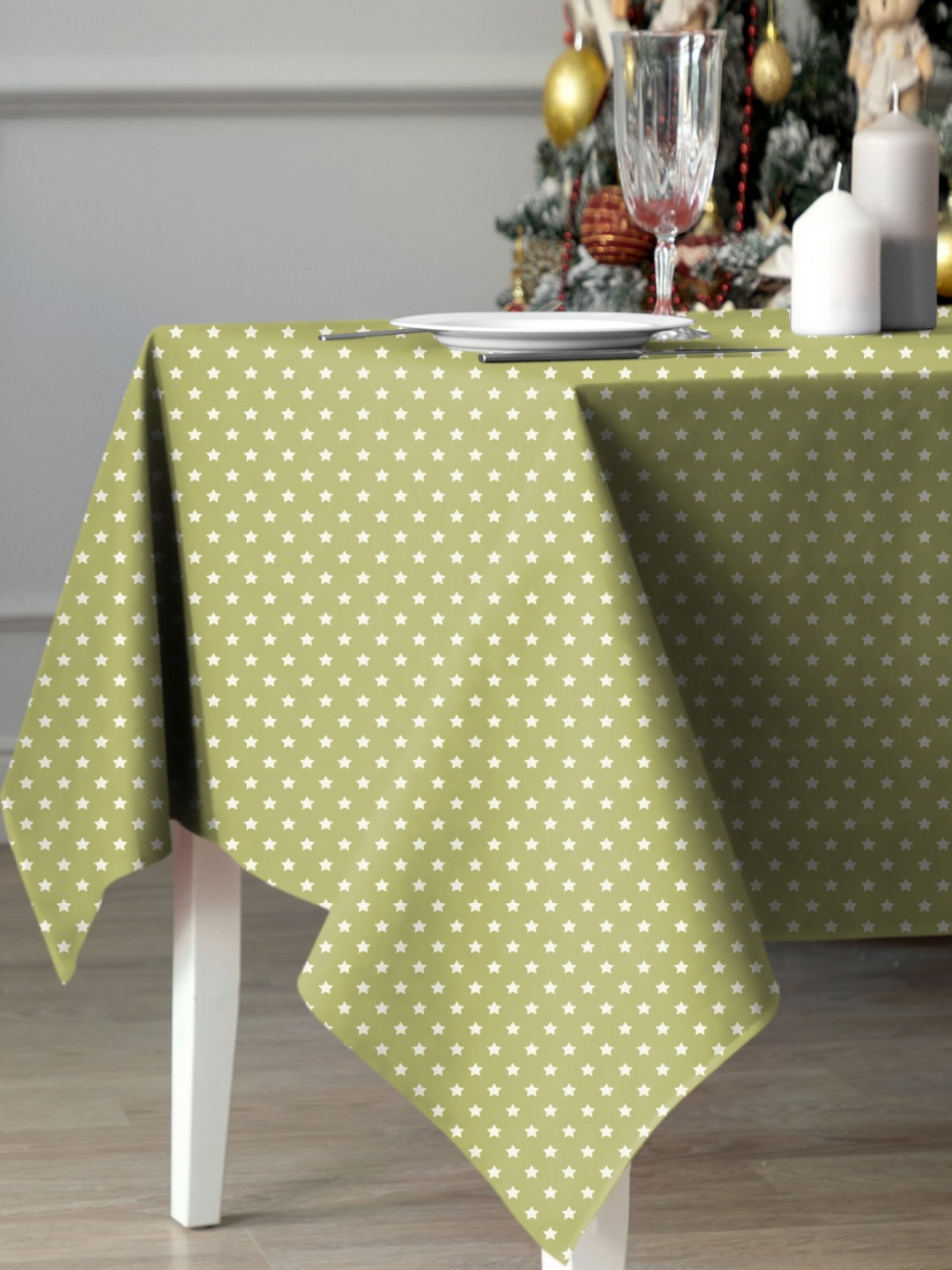 CASABLEU Premium Spring Green Galaxy Star Printed Rectangle 6-Seater Table Covers