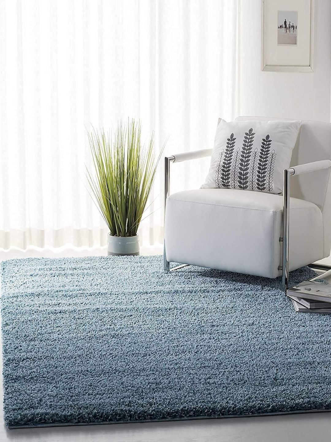 CARPETIFY Blue Shaggy Anti-Skid Carpet