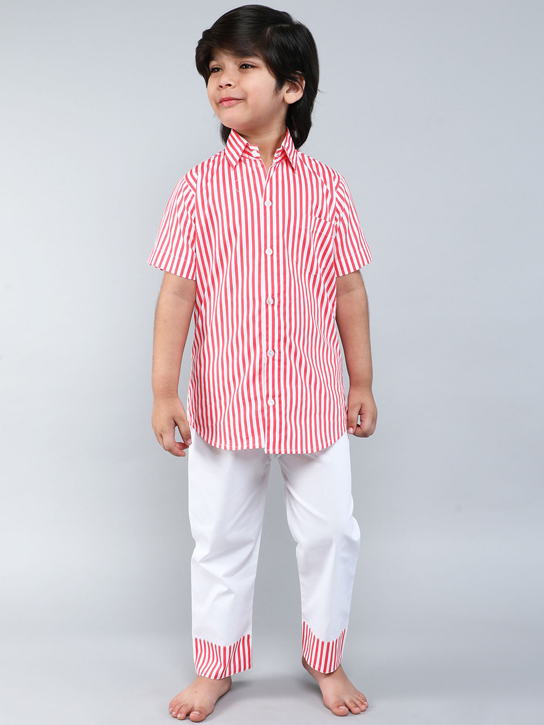 Little Clothings Boys Printed Shirt With Collar Neck And Half Sleeve Paired & Pajama Set