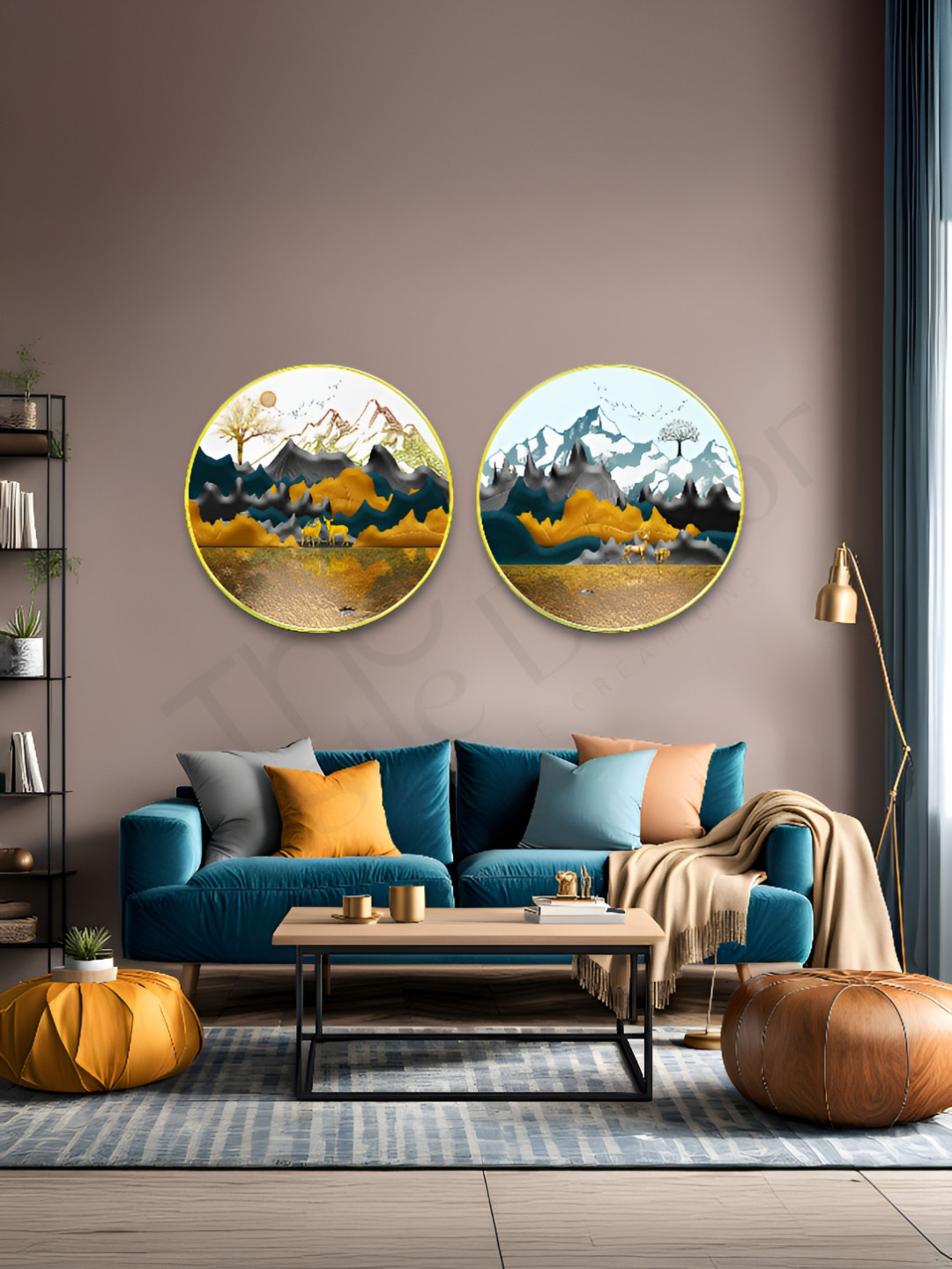 The Castle Decor Yellow Wood 2 Pcs Wall Living Room Square Paintings Wall Art -24 x 24In