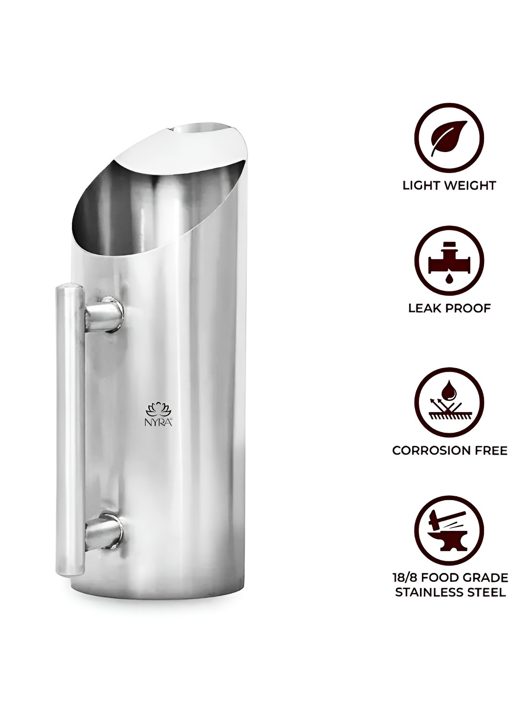 Nyra Kitchenware Stainless Steel Water Jug Spout & Sturdy Handle Elegant Pitcher