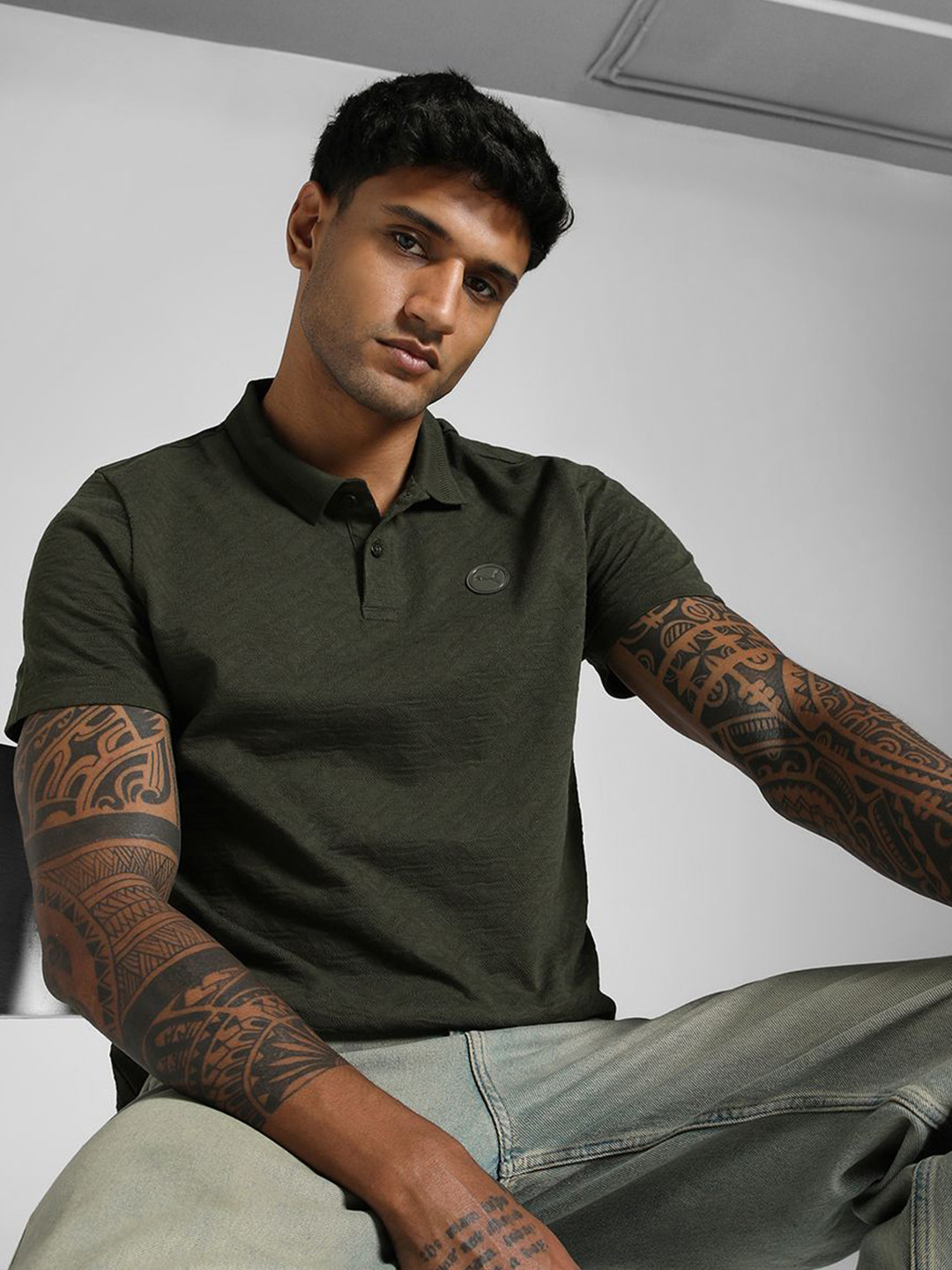 Puma Premiuess Solid Pure Cotton Slim Fit Polo Collar T-Shirt