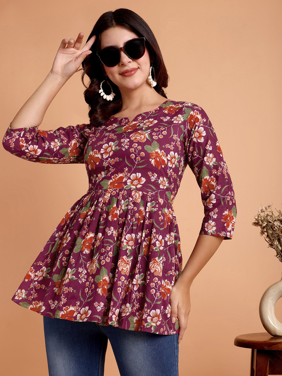 RI AND SU Floral Print Cotton Top