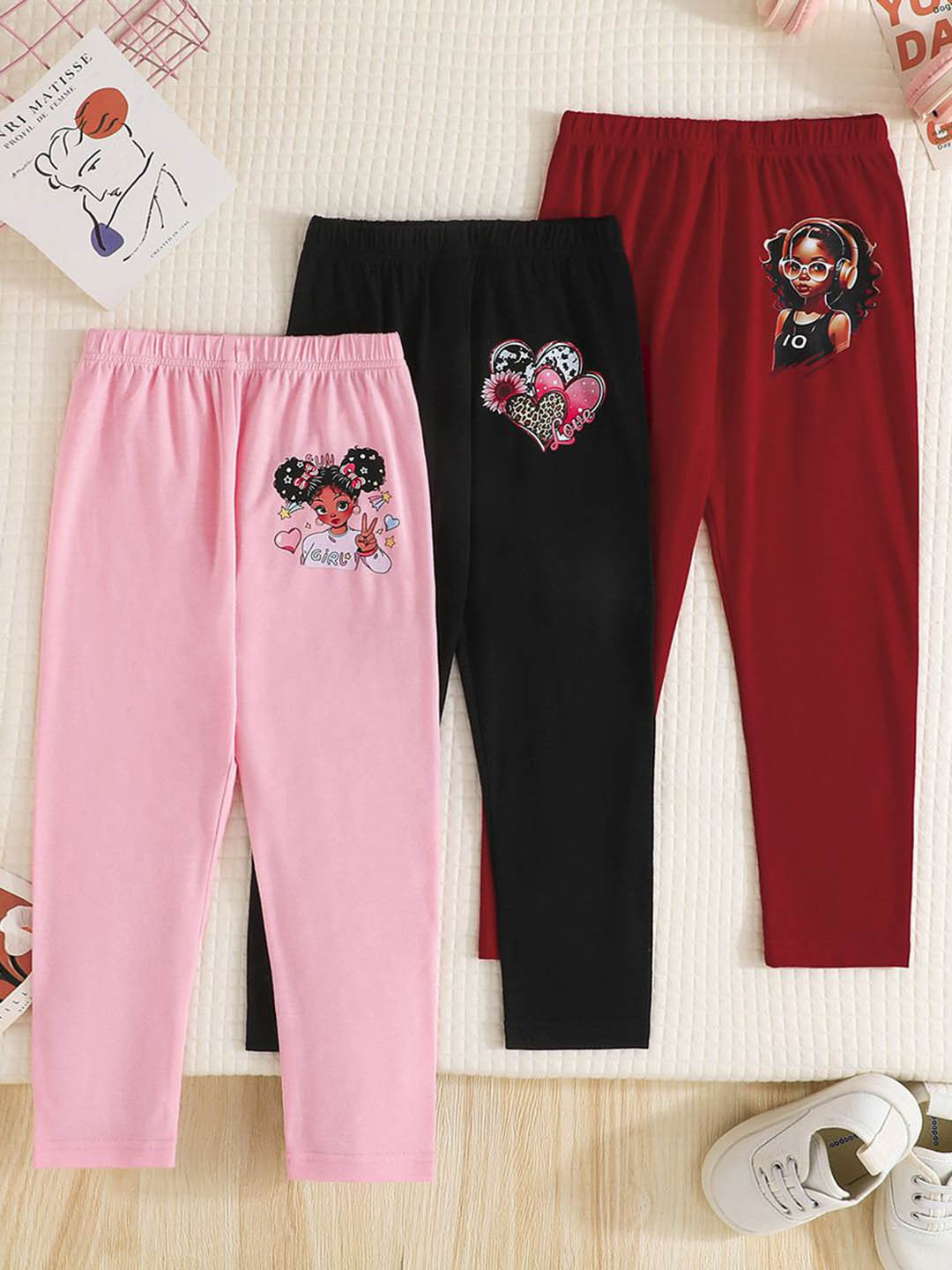 INCLUD Girls Pack Of 3 Digital Printed Ankle Length Leggings