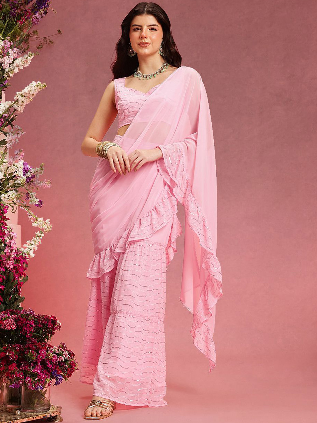 indo street Embellished Palazzo Saree