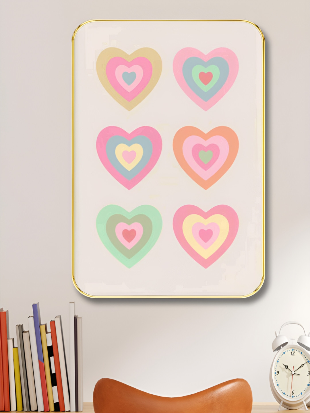 Myntra Elegant Homes Beige & Pink Heart Printed Wood Wall Art