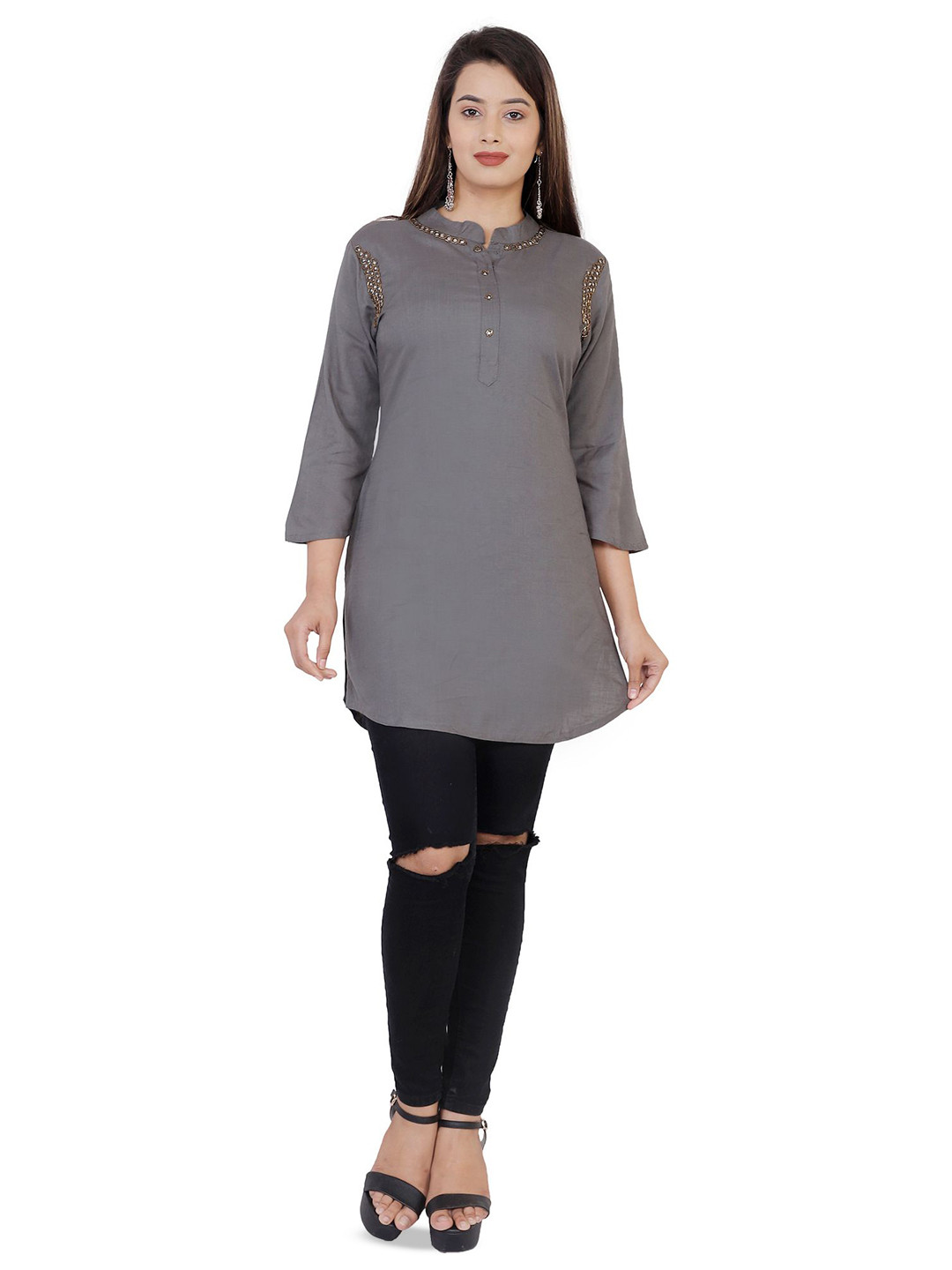 OH MI DIOS Grey High Neck Casual Top