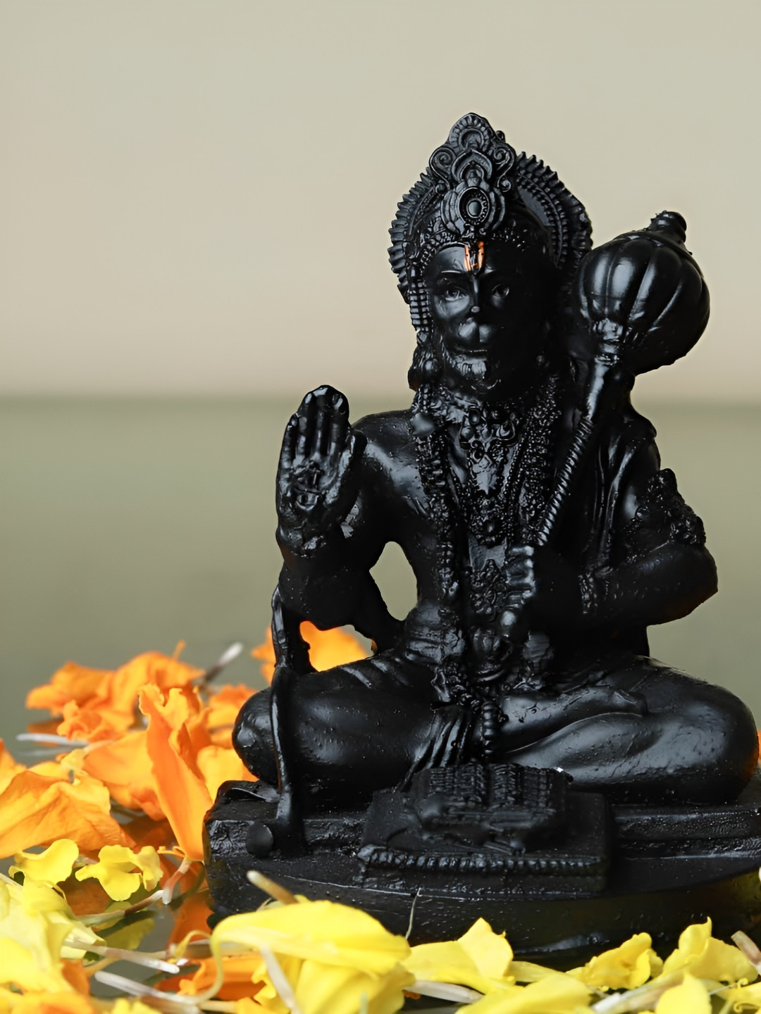 The Spiritual Living Bajrangbali Black Stone Natural Prayer Room Small Showpiece - 3.1 Inches
