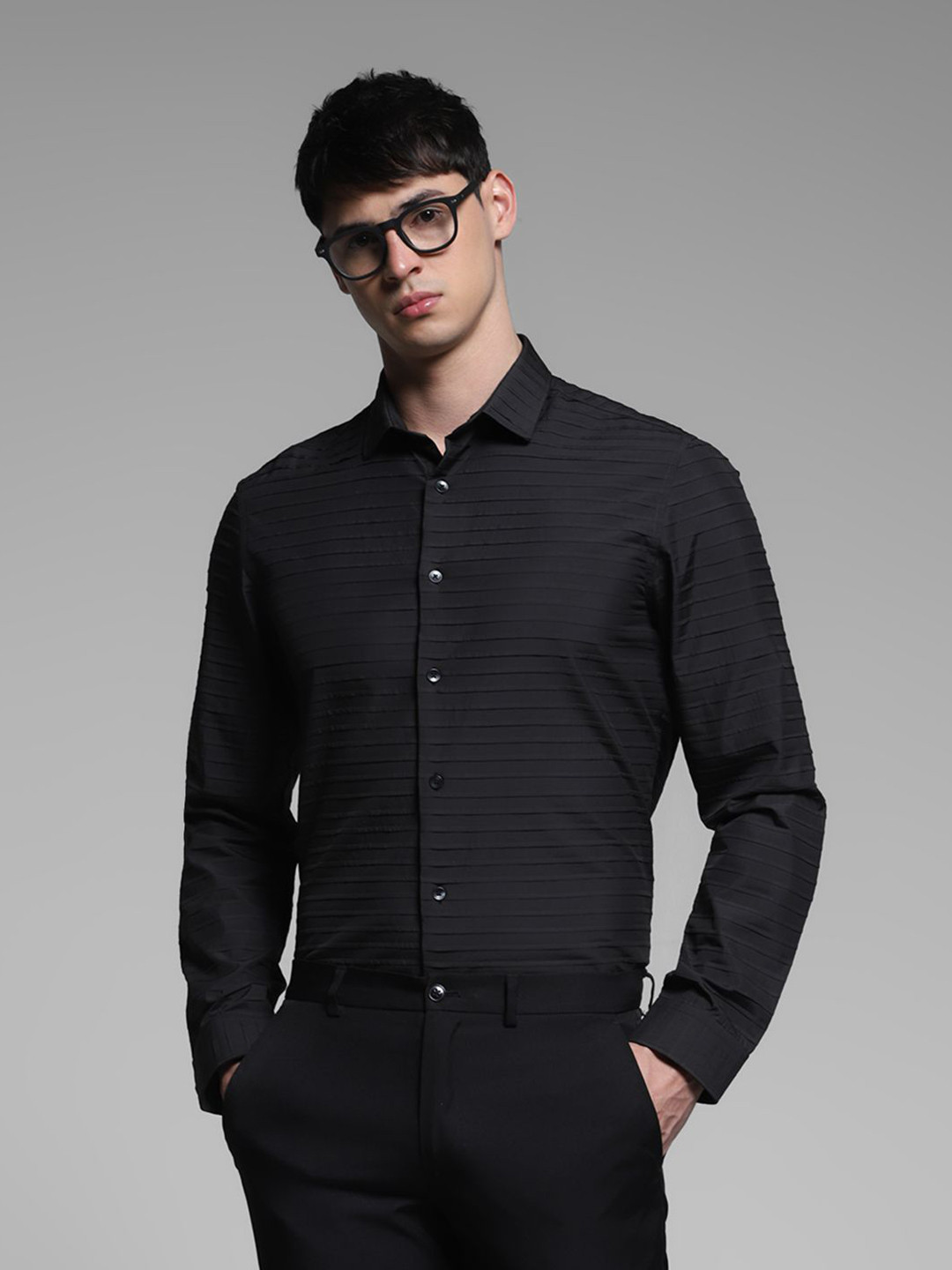 Jack & Jones Men Spread Collar Horizontal Striped Casual Shirt