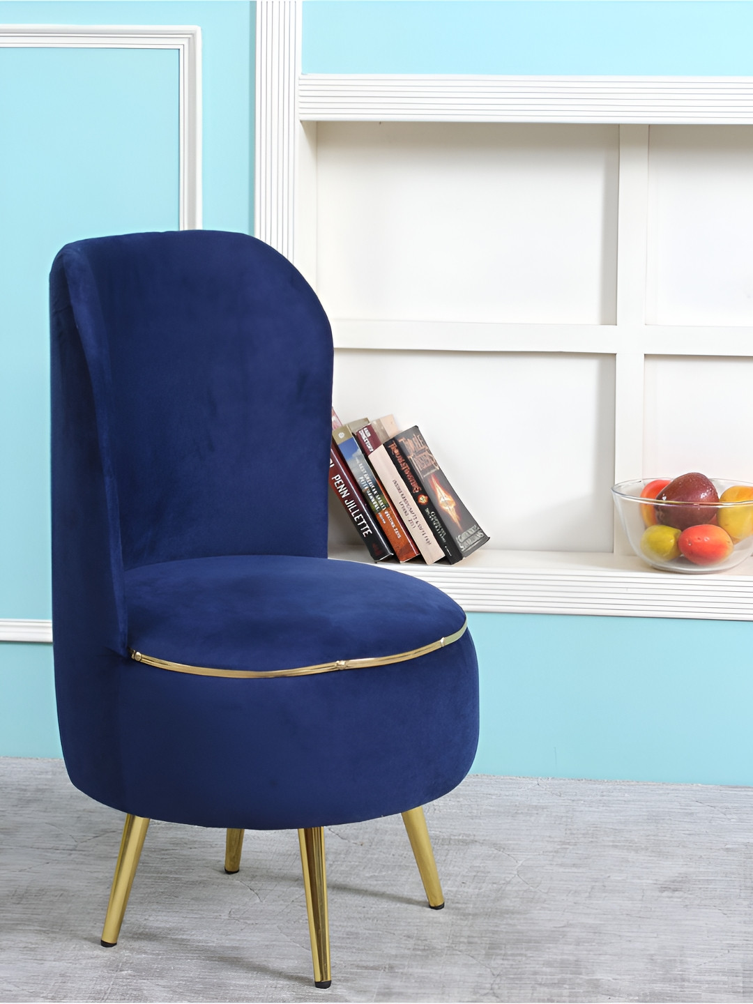 Shadowkart Blue And Gold Toned Wooden Cylindrical Pouffes Ottomans