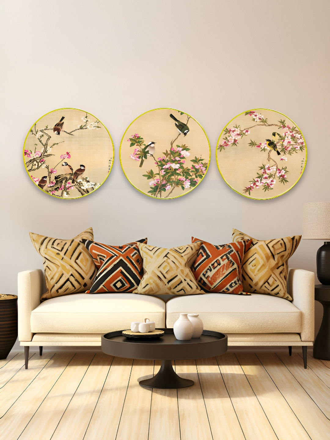 The Castle Decor 3 Piece Brown & Pink Floral and Botanical Wooden Wall Art