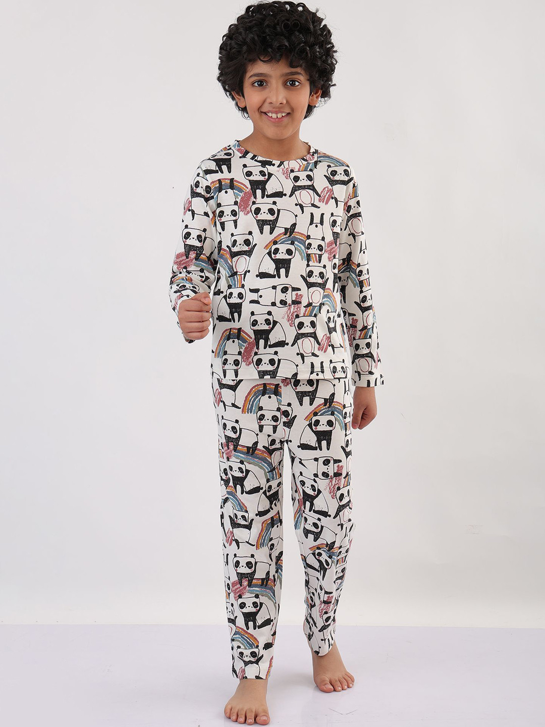 Anthrilo Summer Panda Boys Long Sleeves Pyjama Set White