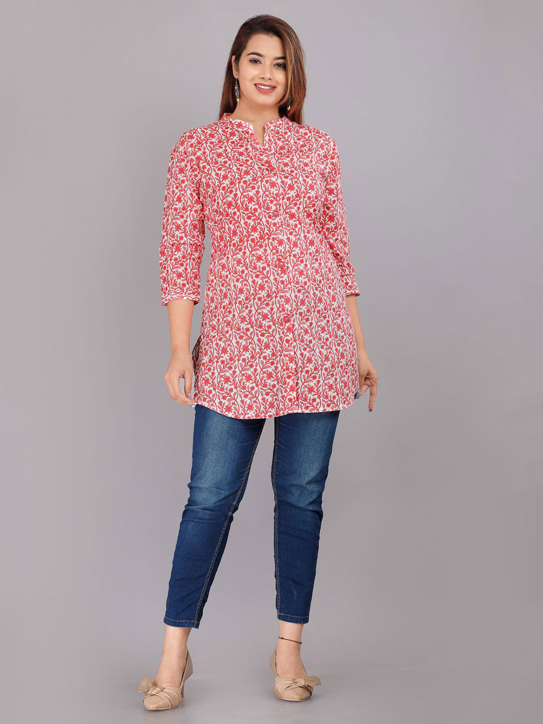 OH MI DIOS Women Floral Print Shirt Collar Top