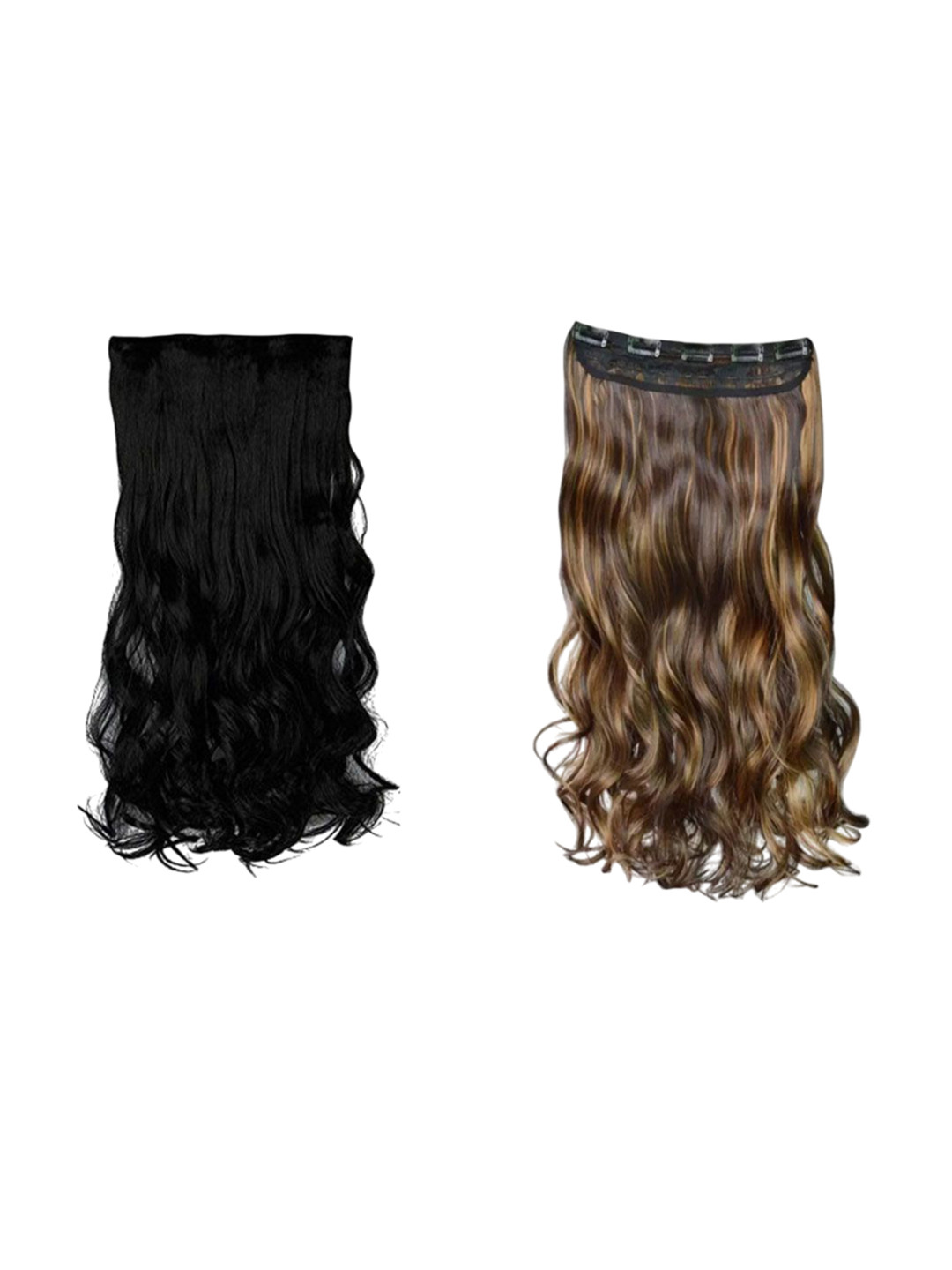 GADINFASHION Set Of 2 5-Clip In Wavy Scalp Topper Hair Extension - Brown & Black - 22 Inch