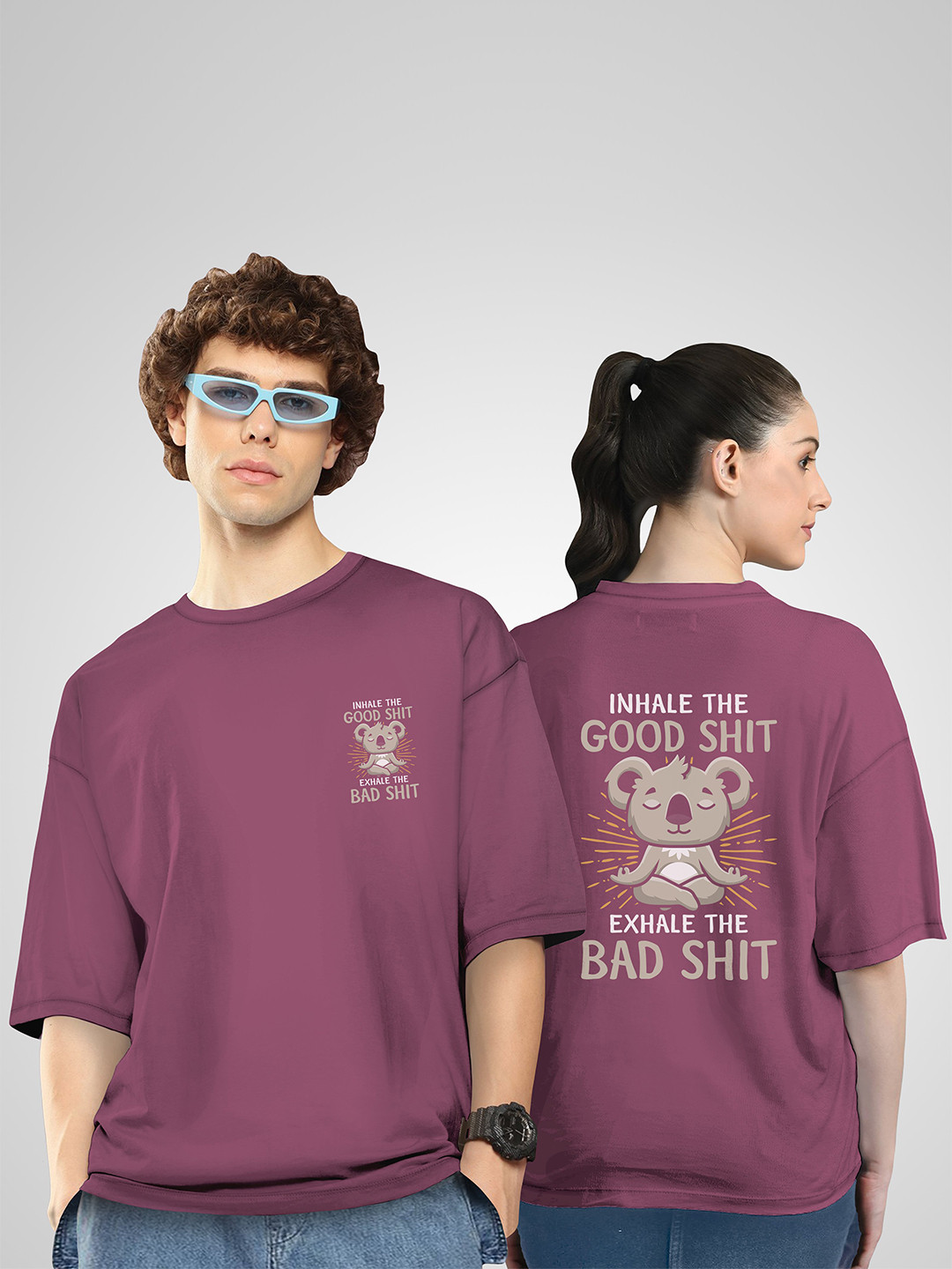 BAESD Unisex Twistform Twinny Zone Pack Of 2 GoodBad Printed Cotton Oversized T-shirts