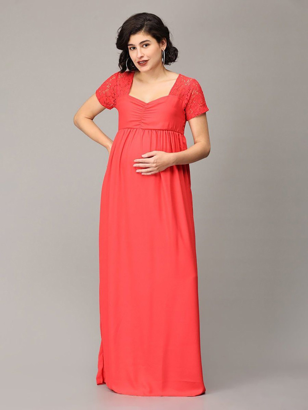 The Mom Store Women Lace Maternity Empire Maxi Dress