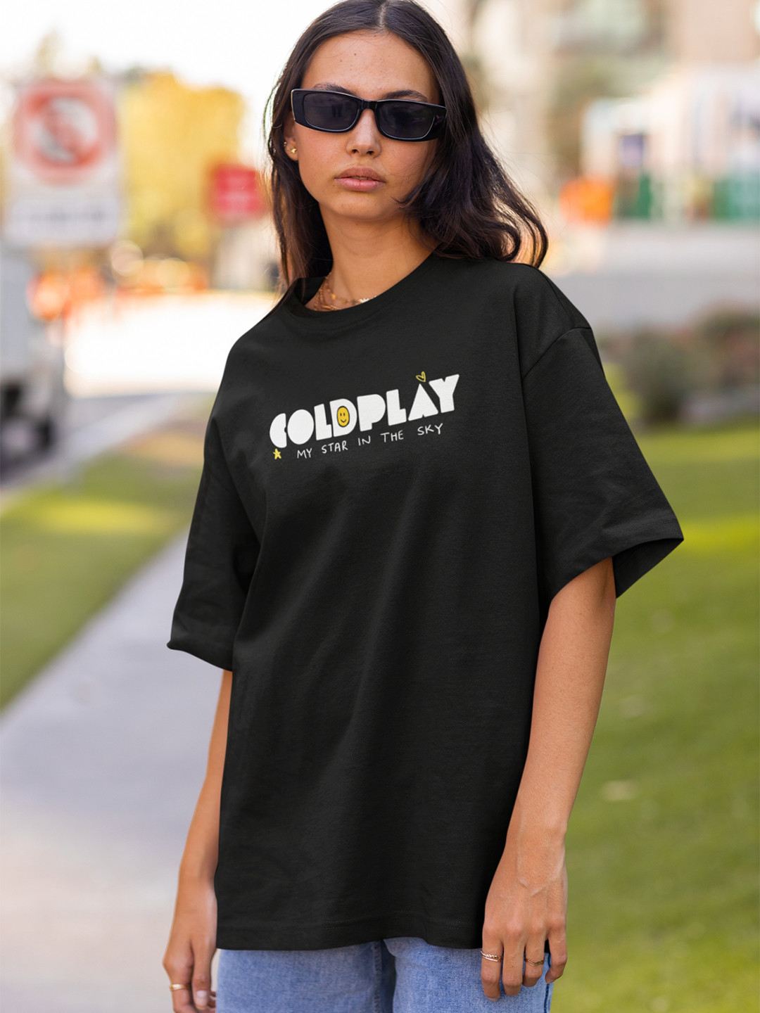 CAPTCHA Coldplay Printed Drop-shoulder Pure Cotton Oversized Tshirt