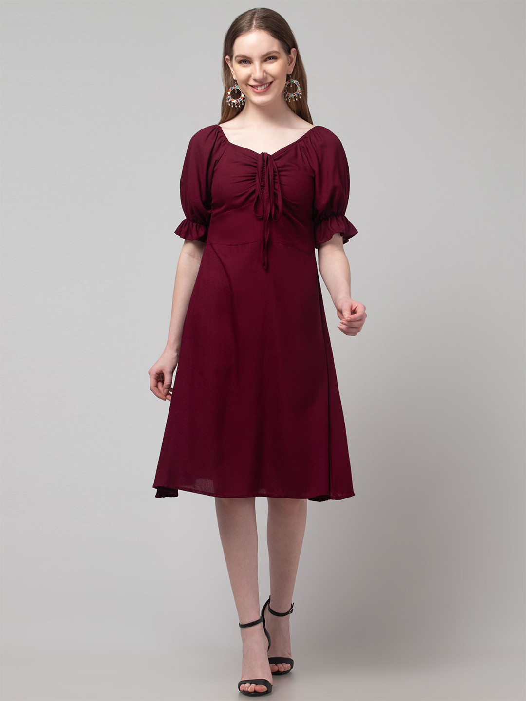 Bright Nex Puff Sleeve A-Line Dress